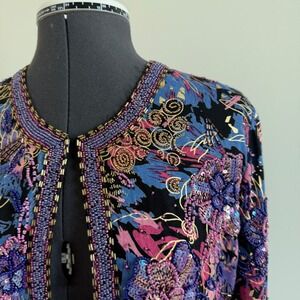 Vintage Indigo Moon Beaded Bolero Jacket Size XS